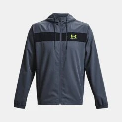 Under Armour Men's UA Sportstyle Windbreaker Jacket Downpour Grey / Black / Lime Surge 10 Under Armour Men's UA Sportstyle Windbreaker Jacket Downpour Grey / Black / Lime Surge -Sport Style Shop ps1361621 044 hf