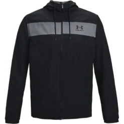Under Armour Men's UA Sportstyle Windbreaker Jacket Black / Black -Sport Style Shop s7.ps1361621 001 hf