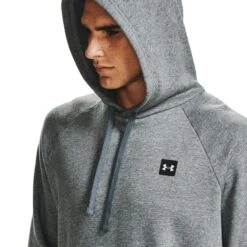 Under Armour Men's UA Rival Fleece Hoodie Pitch Grey Light Heather / Onyx White 10 Under Armour Men's UA Rival Fleece Hoodie Pitch Grey Light Heather / Onyx White -Sport Style Shop s7.v5 1357092 012 hood