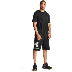 Under Armour Men's UA Rival Fleece Big Logo Shorts Black / Onyx White -Sport Style Shop s7.v5 1357118 001 fsf