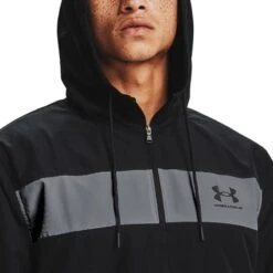 Under Armour Men's UA Sportstyle Windbreaker Jacket Black / Black -Sport Style Shop s7.v5 1361621 001 hood