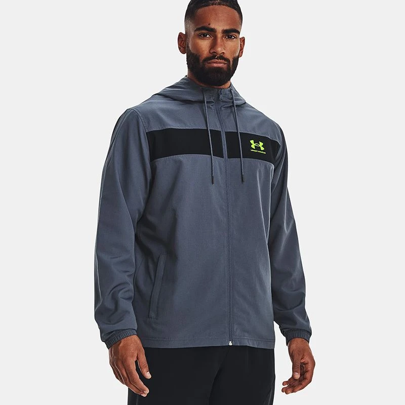 Under Armour Men's UA Sportstyle Windbreaker Jacket Downpour Grey / Black / Lime Surge 3 Under Armour Men's UA Sportstyle Windbreaker Jacket Downpour Grey / Black / Lime Surge